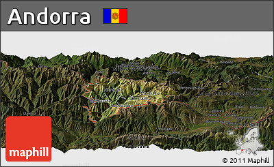 Satellite Panoramic Map of Andorra, darken
