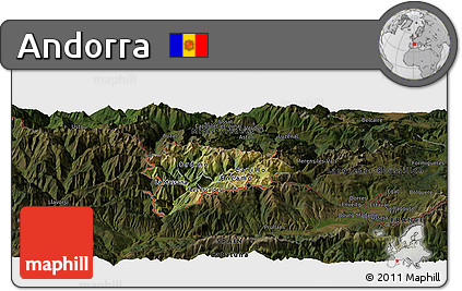 Satellite Panoramic Map of Andorra, darken