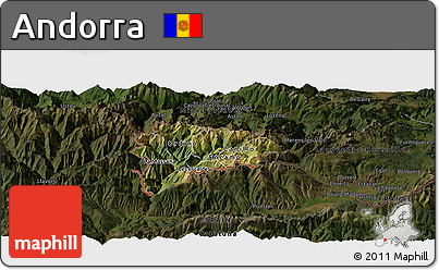 Satellite Panoramic Map of Andorra, darken