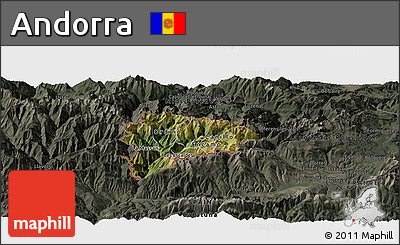 Satellite Panoramic Map of Andorra, darken, semi-desaturated
