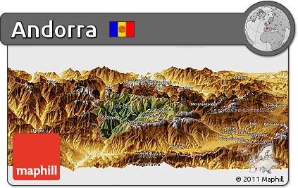 Satellite Panoramic Map of Andorra, physical outside