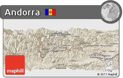Shaded Relief Panoramic Map of Andorra