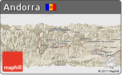 Shaded Relief Panoramic Map of Andorra