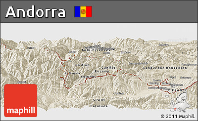 Shaded Relief Panoramic Map of Andorra