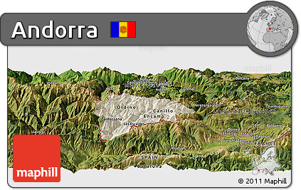 Shaded Relief Panoramic Map of Andorra, satellite outside