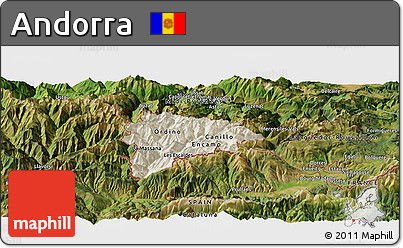 Shaded Relief Panoramic Map of Andorra, satellite outside