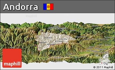 Shaded Relief Panoramic Map of Andorra, satellite outside