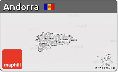 Silver Style Panoramic Map of Andorra, single color outside