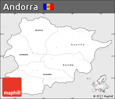 Silver Style Simple Map of Andorra, single color outside