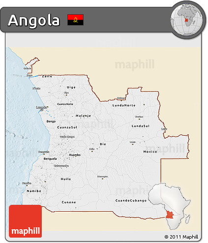 Classic Style 3D Map of Angola, single color outside