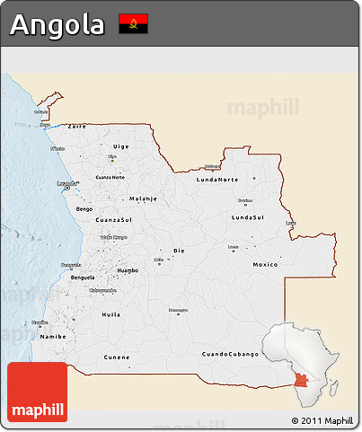 Classic Style 3D Map of Angola, single color outside