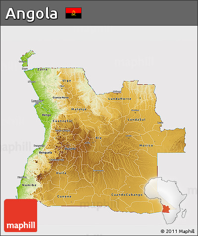 Physical 3D Map of Angola, cropped outside