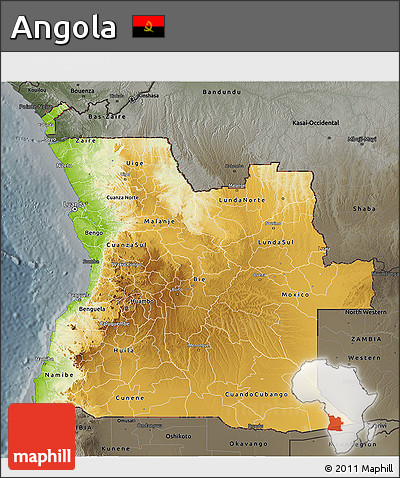 Physical 3D Map of Angola, darken, semi-desaturated