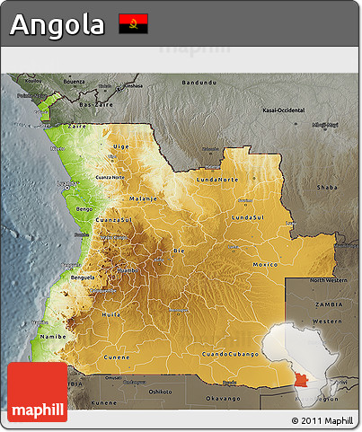 Physical 3D Map of Angola, darken, semi-desaturated