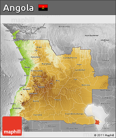 Physical 3D Map of Angola, desaturated
