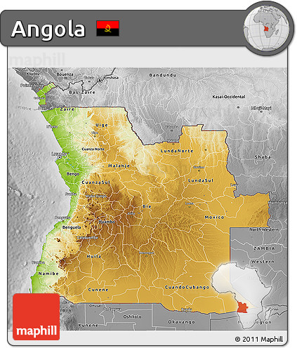 Physical 3D Map of Angola, desaturated