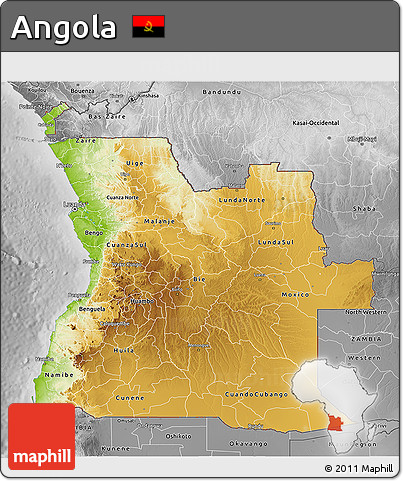 Physical 3D Map of Angola, desaturated