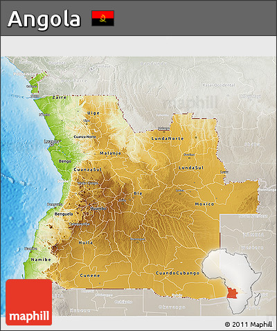 Physical 3D Map of Angola, lighten, semi-desaturated, land only