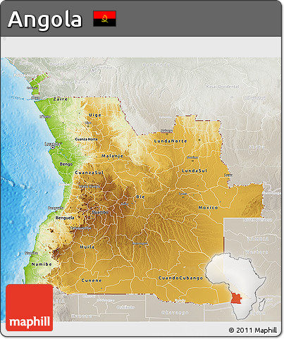 Physical 3D Map of Angola, lighten, semi-desaturated, land only
