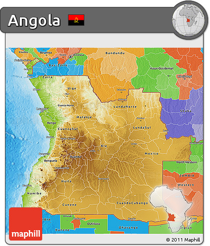 Physical 3D Map of Angola, political outside