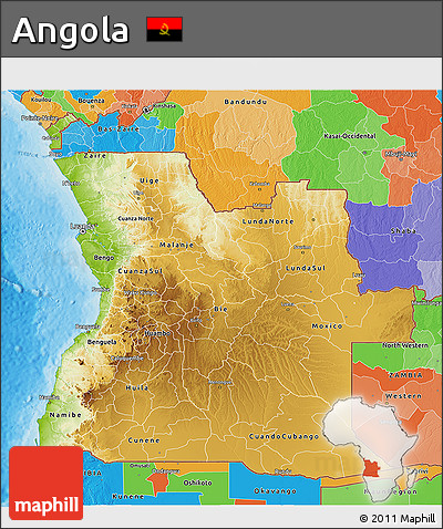 Physical 3D Map of Angola, political outside