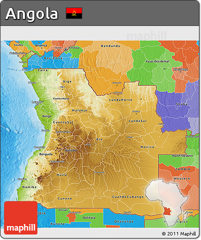 Physical 3D Map of Angola, political outside