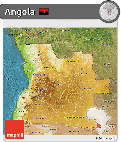 Physical 3D Map of Angola, satellite outside