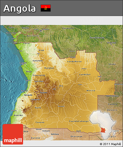 Physical 3D Map of Angola, satellite outside