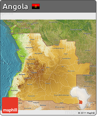 Physical 3D Map of Angola, satellite outside