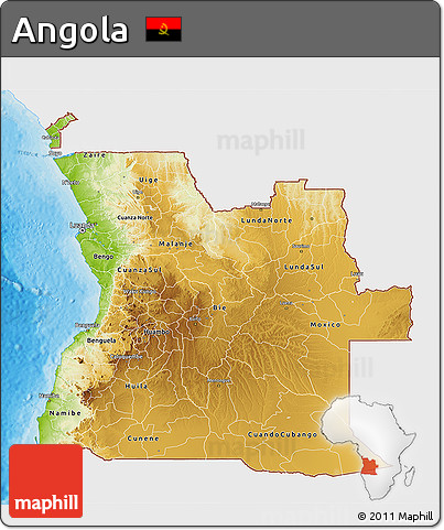 Physical 3D Map of Angola, single color outside, bathymetry sea, shaded relief sea