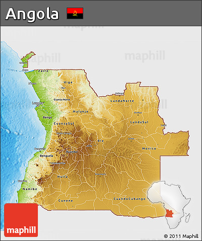 Physical 3D Map of Angola, single color outside