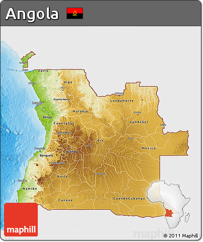Physical 3D Map of Angola, single color outside