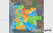 Political 3D Map of Angola, darken, semi-desaturated