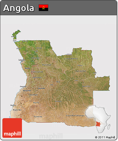 Satellite 3D Map of Angola, cropped outside