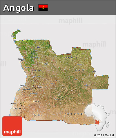 Satellite 3D Map of Angola, cropped outside