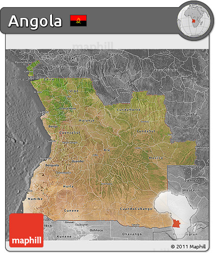 Satellite 3D Map of Angola, desaturated