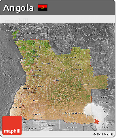 Satellite 3D Map of Angola, desaturated