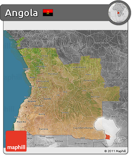 Satellite 3D Map of Angola, desaturated, land only