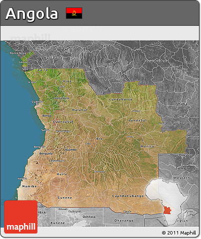 Satellite 3D Map of Angola, desaturated, land only