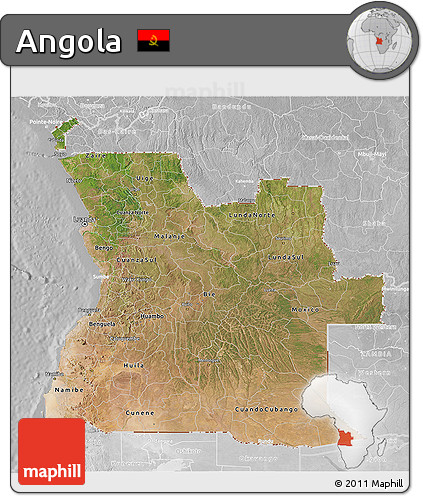 Satellite 3D Map of Angola, lighten, desaturated