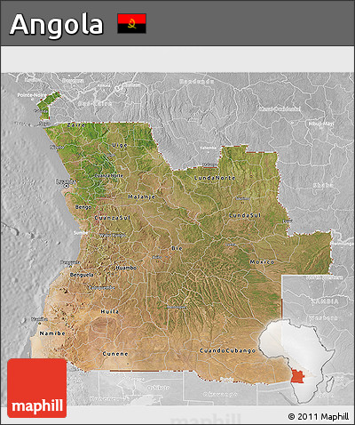 Satellite 3D Map of Angola, lighten, desaturated