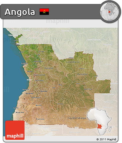 Satellite 3D Map of Angola, lighten, land only