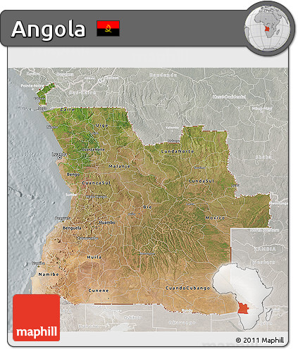 Satellite 3D Map of Angola, lighten, semi-desaturated