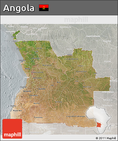 Satellite 3D Map of Angola, lighten, semi-desaturated