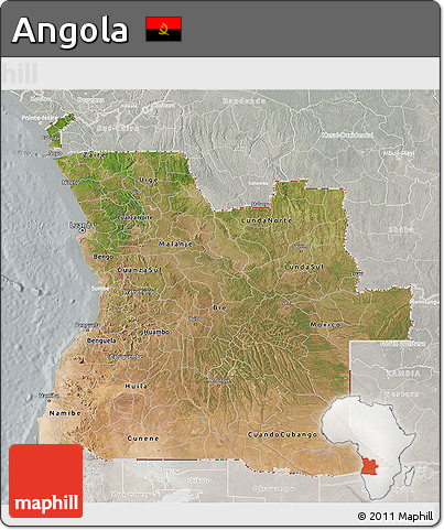 Satellite 3D Map of Angola, lighten, semi-desaturated