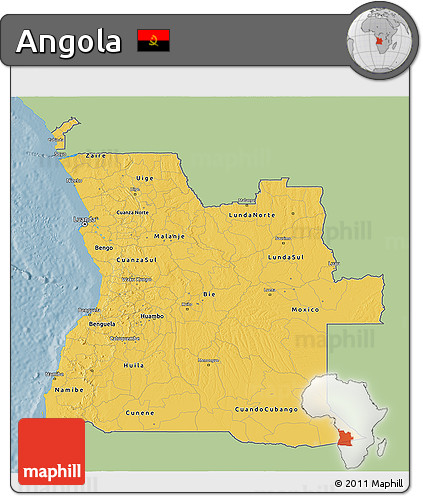 Savanna Style 3D Map of Angola, single color outside