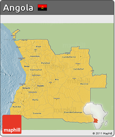 Savanna Style 3D Map of Angola, single color outside
