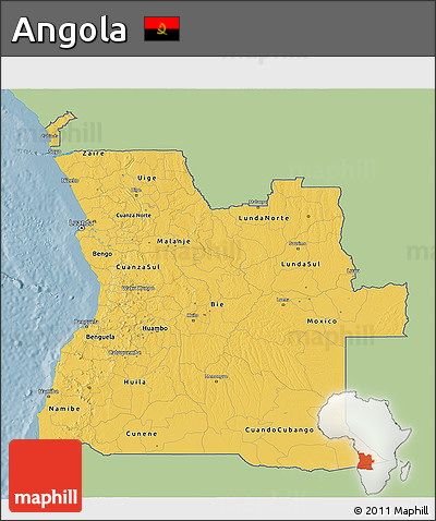 Savanna Style 3D Map of Angola, single color outside