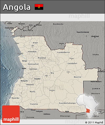 Shaded Relief 3D Map of Angola, darken, semi-desaturated