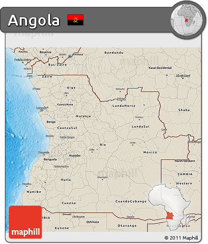 Shaded Relief 3D Map of Angola